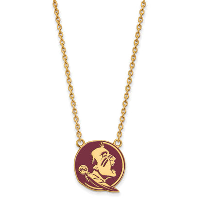Gold Plated Sterling Silver Logoart Florida State University Seminole Large Enameled Pendant 18 Inch Necklace