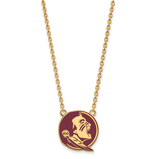 Gold Plated Sterling Silver Logoart Florida State University Seminole Large Enameled Pendant 18 Inch Necklace