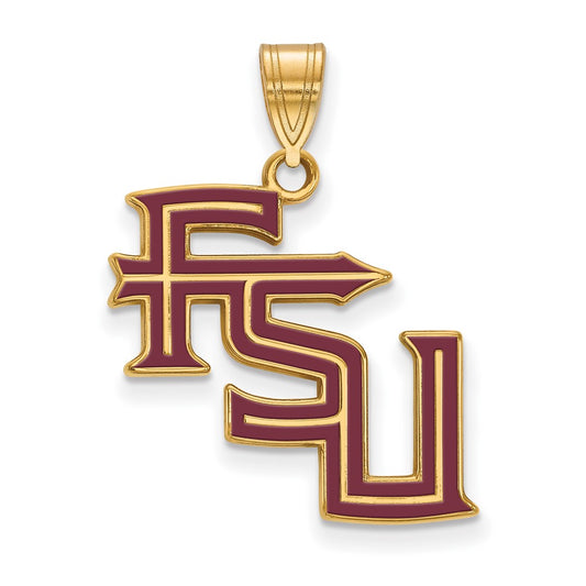 Gold Plated Sterling Silver Logoart Florida State University F S U Large Enameled Pendant