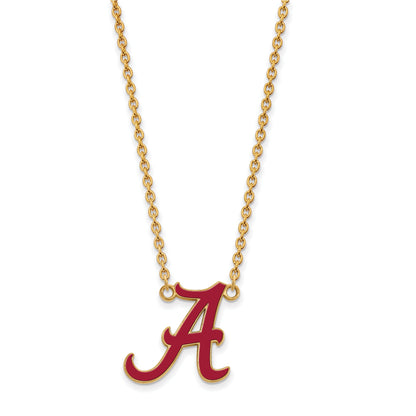 Gold Plated Sterling Silver Logoart University Of Alabama Letter A Large Enameled Pendant 18 Inch Necklace