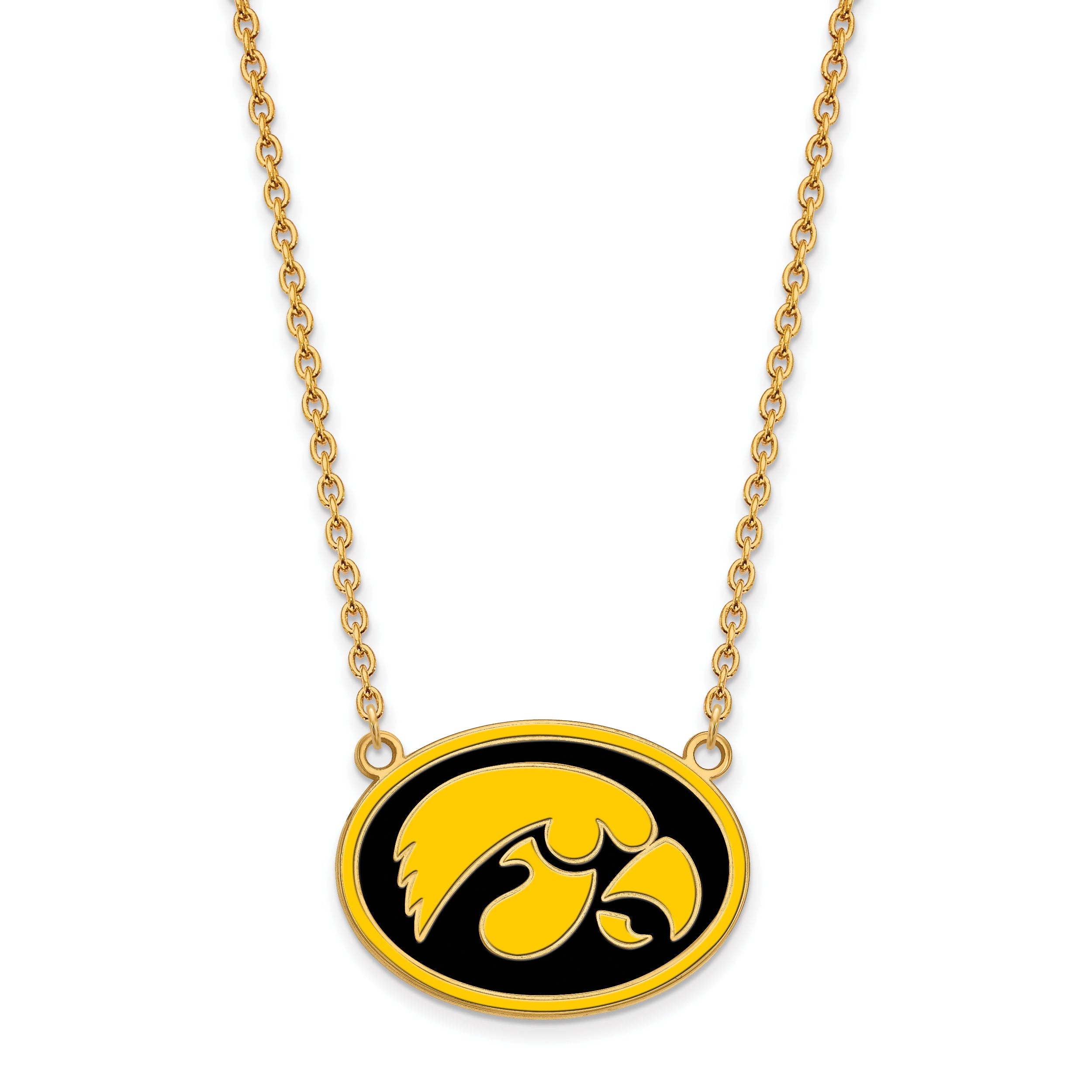 Gold Plated Sterling Silver Logoart University Of Iowa Hawk Enameled Large Oval Pendant 18 Inch Necklace