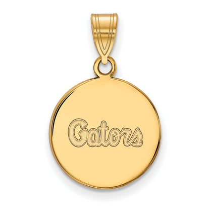 Gold Plated Sterling Silver Logoart University Of Florida Gators Script Medium Disc Pendant