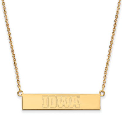 Gold Plated Sterling Silver Logoart University Of Iowa Small Bar 18 Inch Necklace