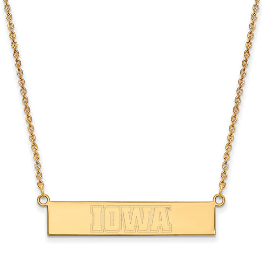 Gold Plated Sterling Silver Logoart University Of Iowa Small Bar 18 Inch Necklace