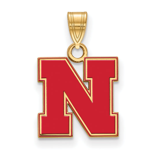 Gold Plated Sterling Silver Logoart University Of Nebraska Letter N Small Enameled Pendant