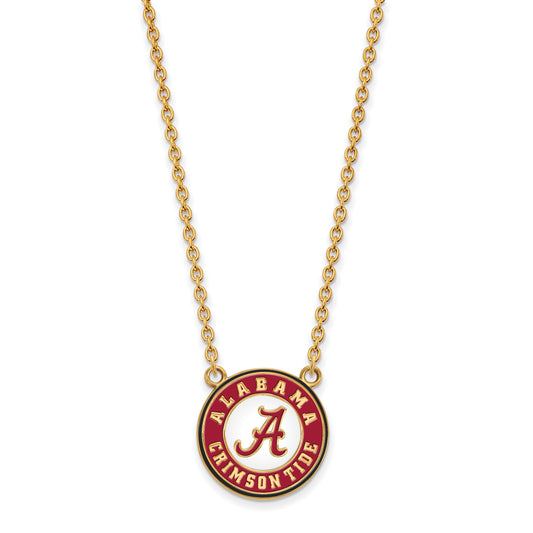 Gold Plated Sterling Silver Logoart University Of Alabama Crimson Tide Large Enameled Pendant 18 Inch Necklace