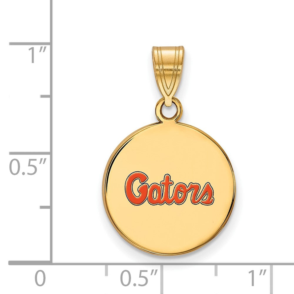 Gold Plated Sterling Silver Logoart University Of Florida Gators Script Medium Enameled Disc Pendant