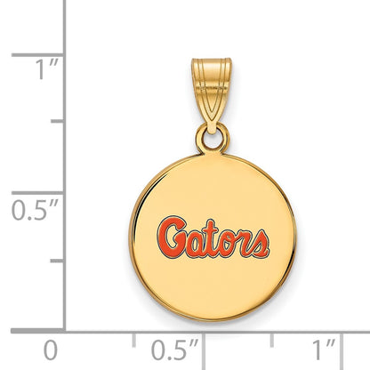 Gold Plated Sterling Silver Logoart University Of Florida Gators Script Medium Enameled Disc Pendant