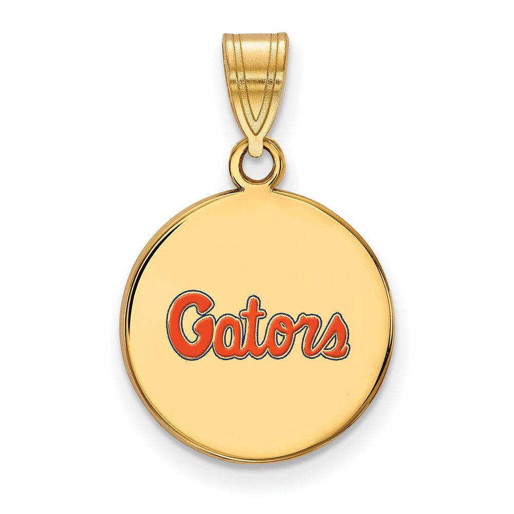 Gold Plated Sterling Silver Logoart University Of Florida Gators Script Medium Enameled Disc Pendant