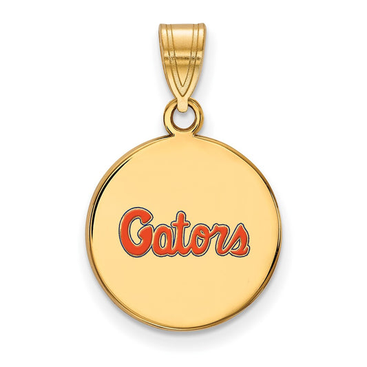 Gold Plated Sterling Silver Logoart University Of Florida Gators Script Medium Enameled Disc Pendant