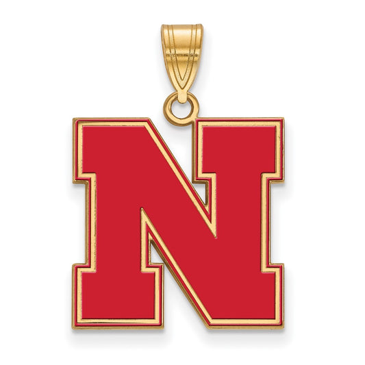 Gold Plated Sterling Silver Logoart University Of Nebraska Letter N Large Enameled Pendant