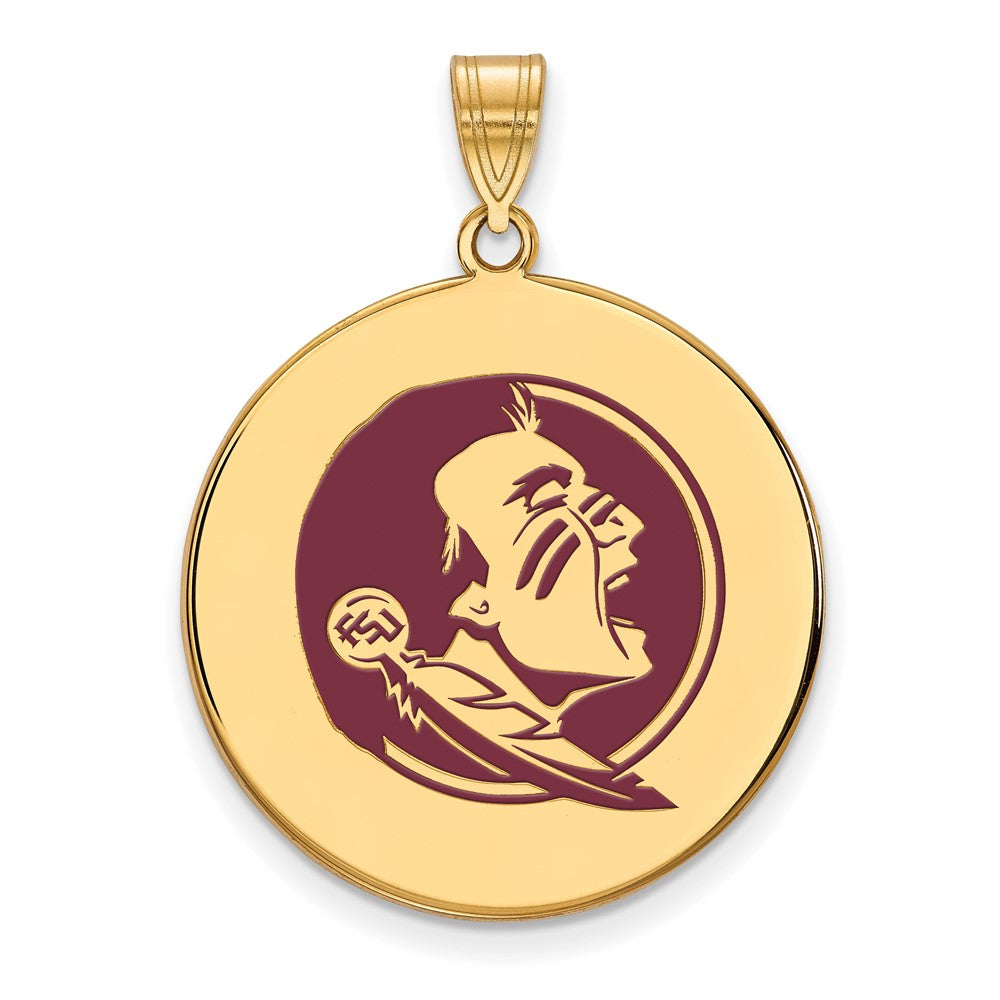 Gold Plated Sterling Silver Logoart Florida State University Seminole Extra Large Enameled Disc Pendant
