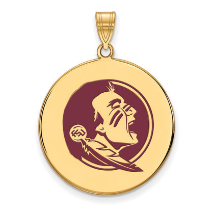 Gold Plated Sterling Silver Logoart Florida State University Seminole Extra Large Enameled Disc Pendant