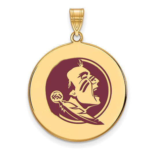 Gold Plated Sterling Silver Logoart Florida State University Seminole Extra Large Enameled Disc Pendant