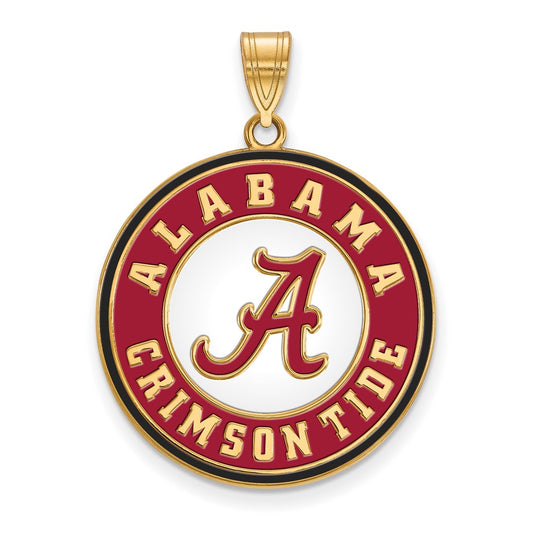 Gold Plated Sterling Silver Logoart University Of Alabama Crimson Tide Extra Large Enameled Disc Pendant