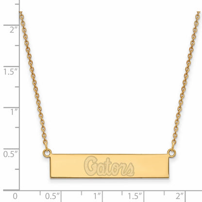 Gold Plated Sterling Silver Logoart University Of Florida Gators Script Small Bar 18 Inch Necklace
