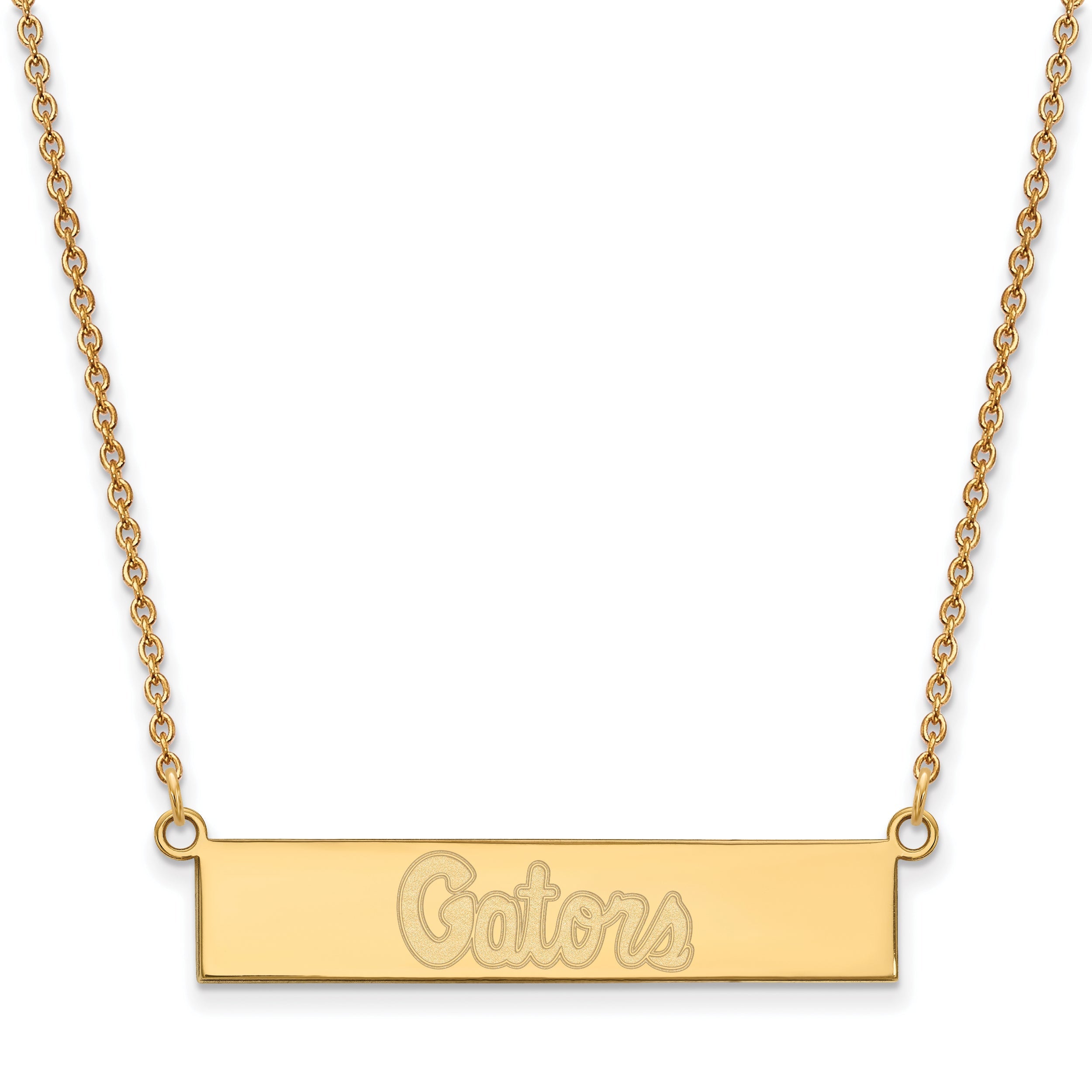 Gold Plated Sterling Silver Logoart University Of Florida Gators Script Small Bar 18 Inch Necklace