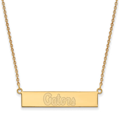 Gold Plated Sterling Silver Logoart University Of Florida Gators Script Small Bar 18 Inch Necklace