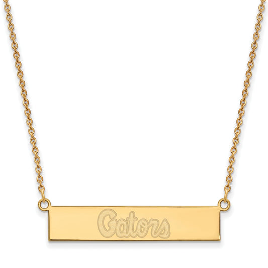 Gold Plated Sterling Silver Logoart University Of Florida Gators Script Small Bar 18 Inch Necklace