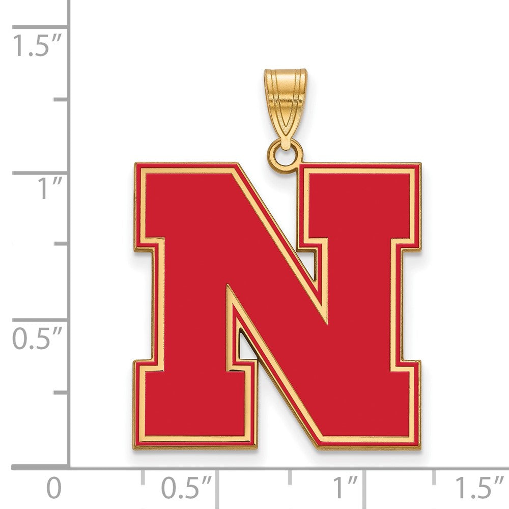 Gold Plated Sterling Silver Logoart University Of Nebraska Letter N Extra Large Enameled Pendant
