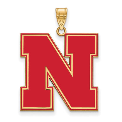 Gold Plated Sterling Silver Logoart University Of Nebraska Letter N Extra Large Enameled Pendant