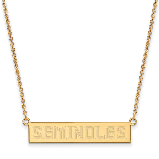 Gold Plated Sterling Silver Logoart Florida State University Seminoles Small Bar 18 Inch Necklace
