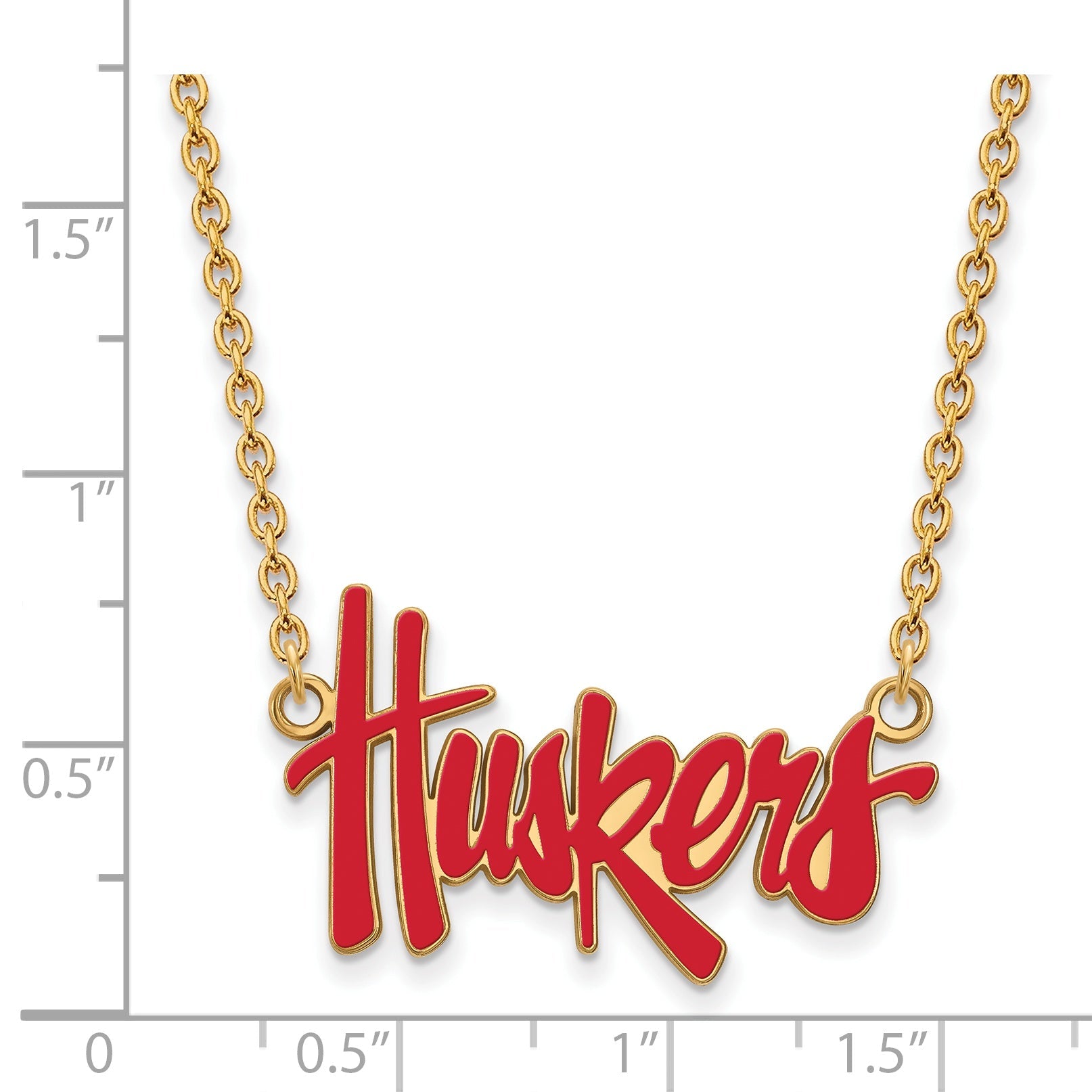 Gold Plated Sterling Silver Logoart University Of Nebraska Huskers Script Large Enameled Pendant 18 Inch Necklace