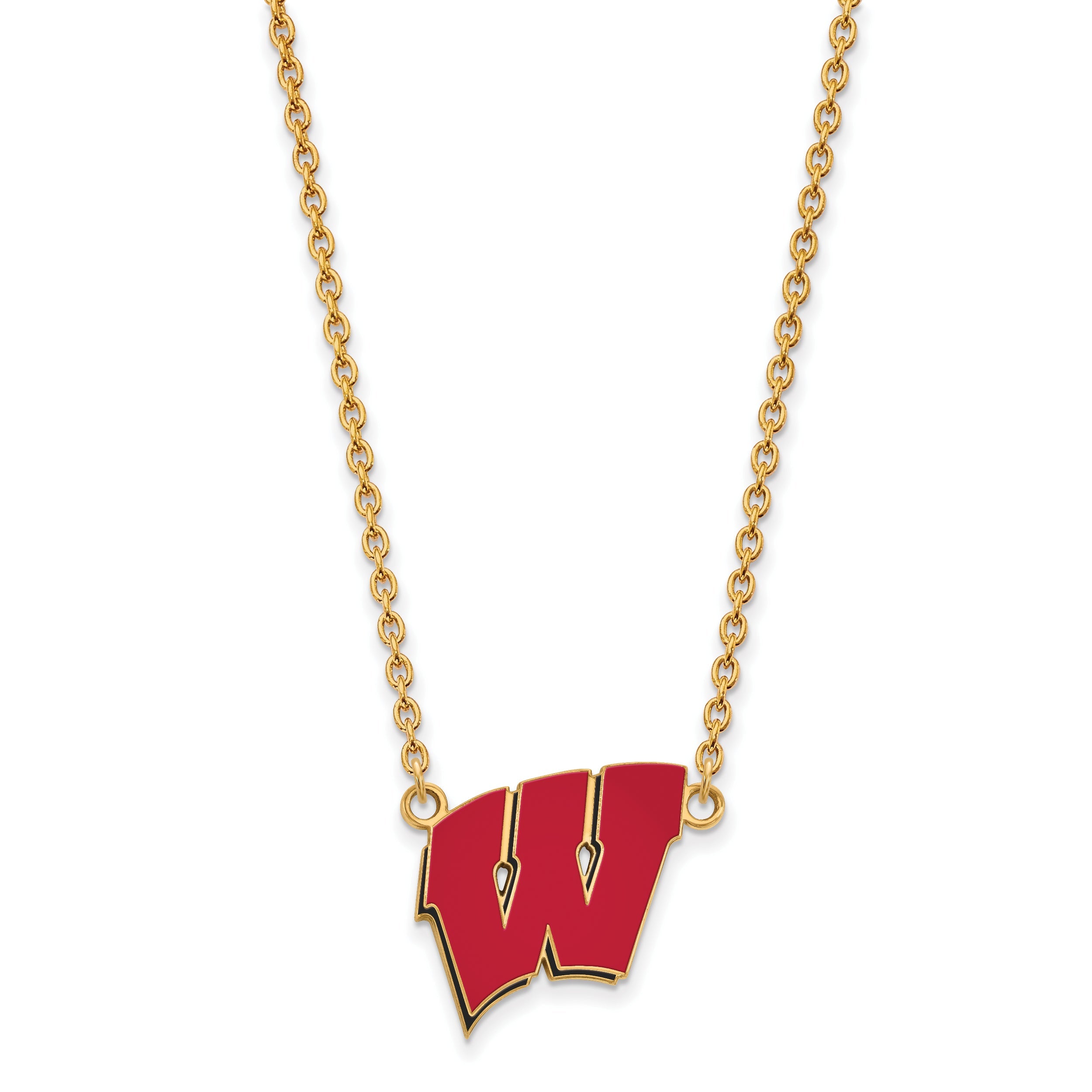 Gold Plated Sterling Silver Logoart University Of Wisconsin Letter W Large Enameled Pendant 18 Inch Necklace