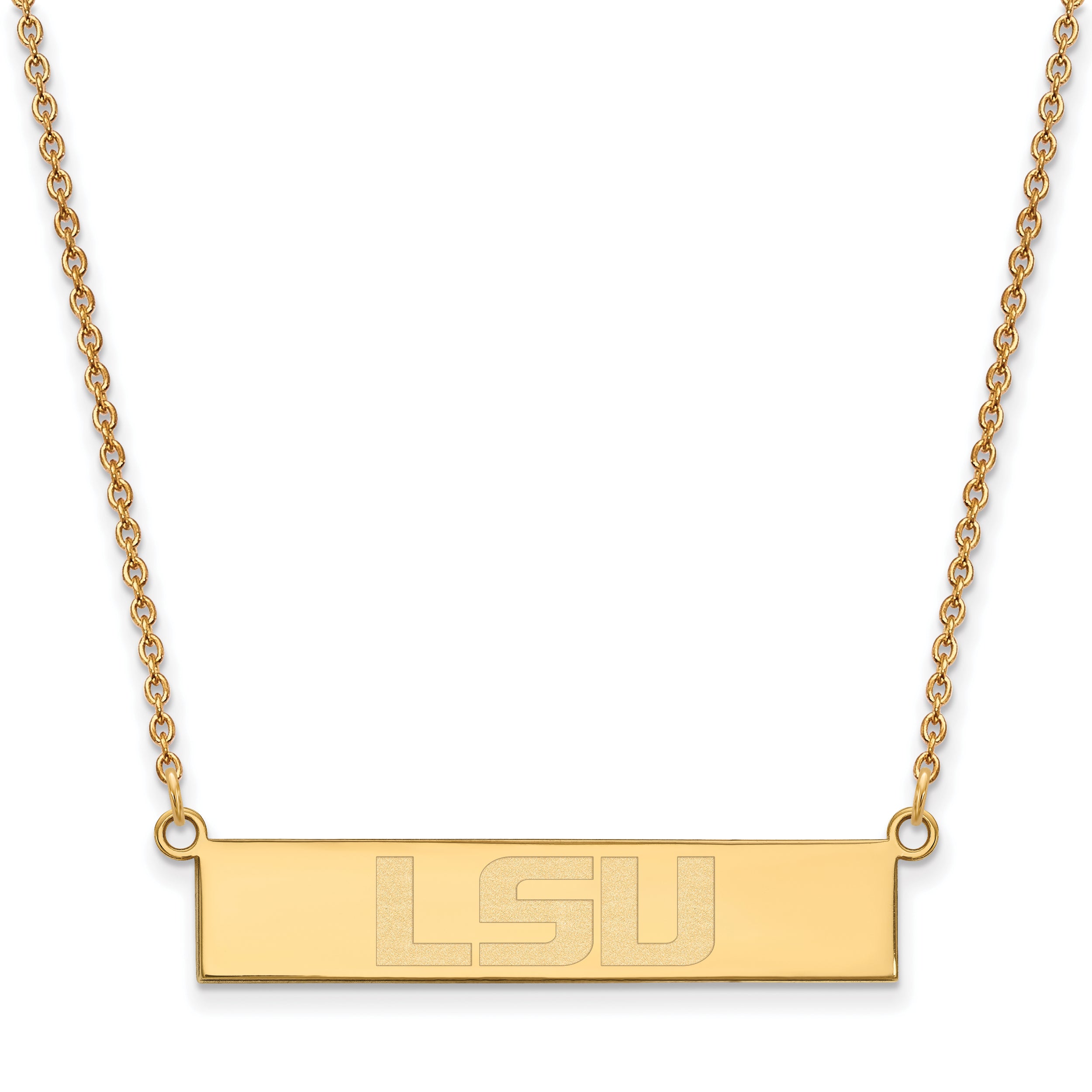 Gold Plated Sterling Silver Logoart Louisiana State University L S U Small Bar 18 Inch Necklace
