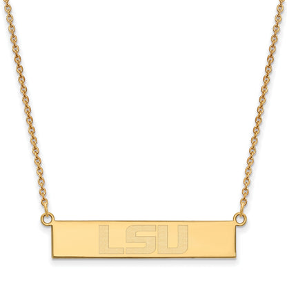 Gold Plated Sterling Silver Logoart Louisiana State University L S U Small Bar 18 Inch Necklace
