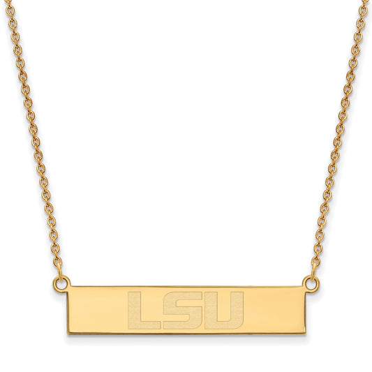 Gold Plated Sterling Silver Logoart Louisiana State University L S U Small Bar 18 Inch Necklace