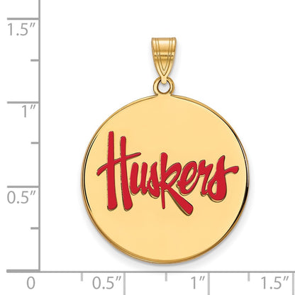 Gold Plated Sterling Silver Logoart University Of Nebraska Huskers Extra Large Enameled Disc Pendant