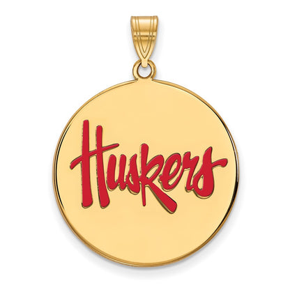 Gold Plated Sterling Silver Logoart University Of Nebraska Huskers Extra Large Enameled Disc Pendant