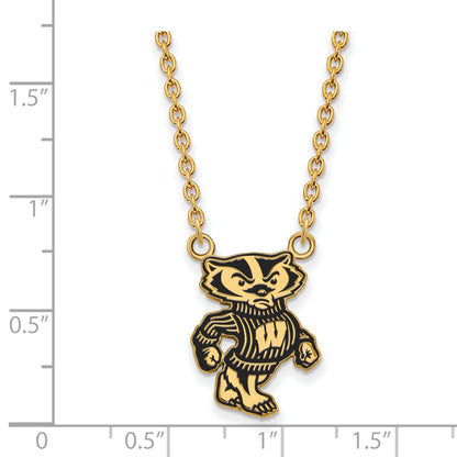 Gold Plated Sterling Silver Logoart University Of Wisconsin Badger Large Enameled Pendant 18 Inch Necklace
