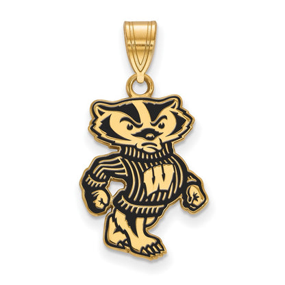 Gold Plated Sterling Silver Logoart University Of Wisconsin Badger Large Enameled Pendant