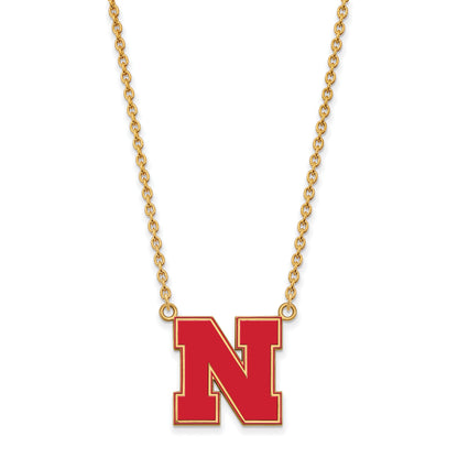 Gold Plated Sterling Silver Logoart University Of Nebraska Letter N Large Enameled Pendant 18 Inch Necklace
