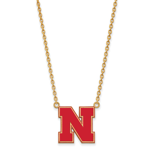 Gold Plated Sterling Silver Logoart University Of Nebraska Letter N Large Enameled Pendant 18 Inch Necklace