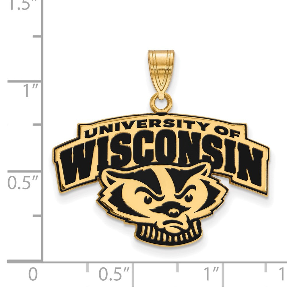 Gold Plated Sterling Silver Logoart University Of Wisconsin Large Enameled Pendant