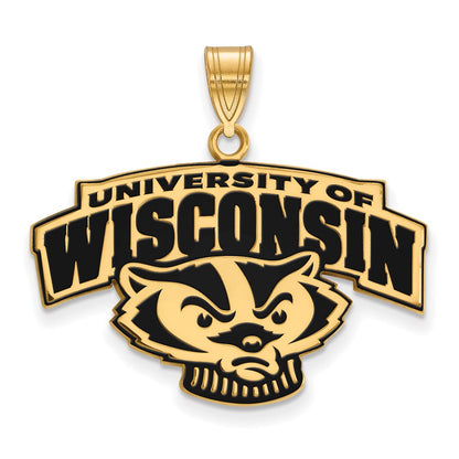 Gold Plated Sterling Silver Logoart University Of Wisconsin Large Enameled Pendant