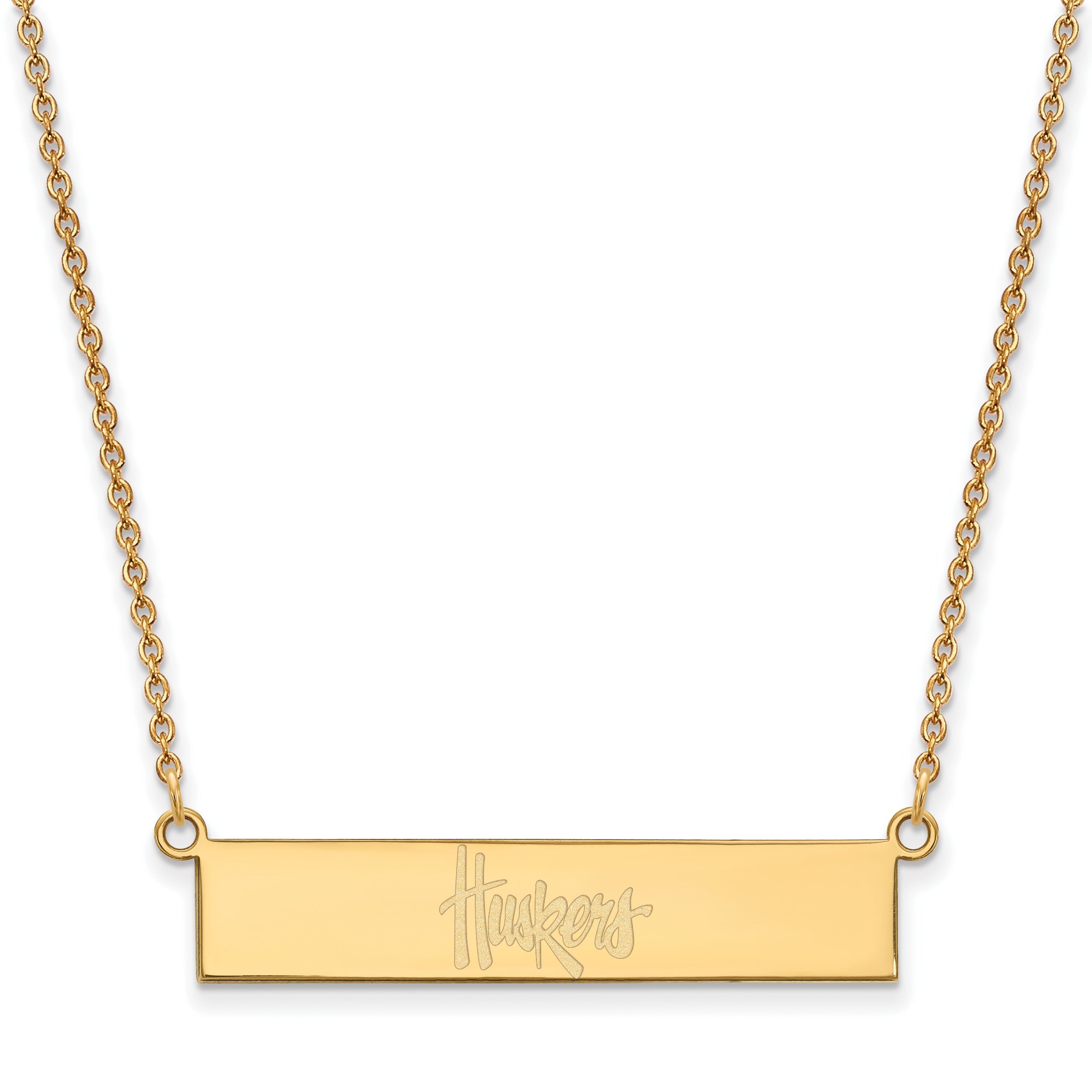 Gold Plated Sterling Silver Logoart University Of Nebraska Huskers Small Bar 18 Inch Necklace