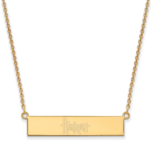 Gold Plated Sterling Silver Logoart University Of Nebraska Huskers Small Bar 18 Inch Necklace