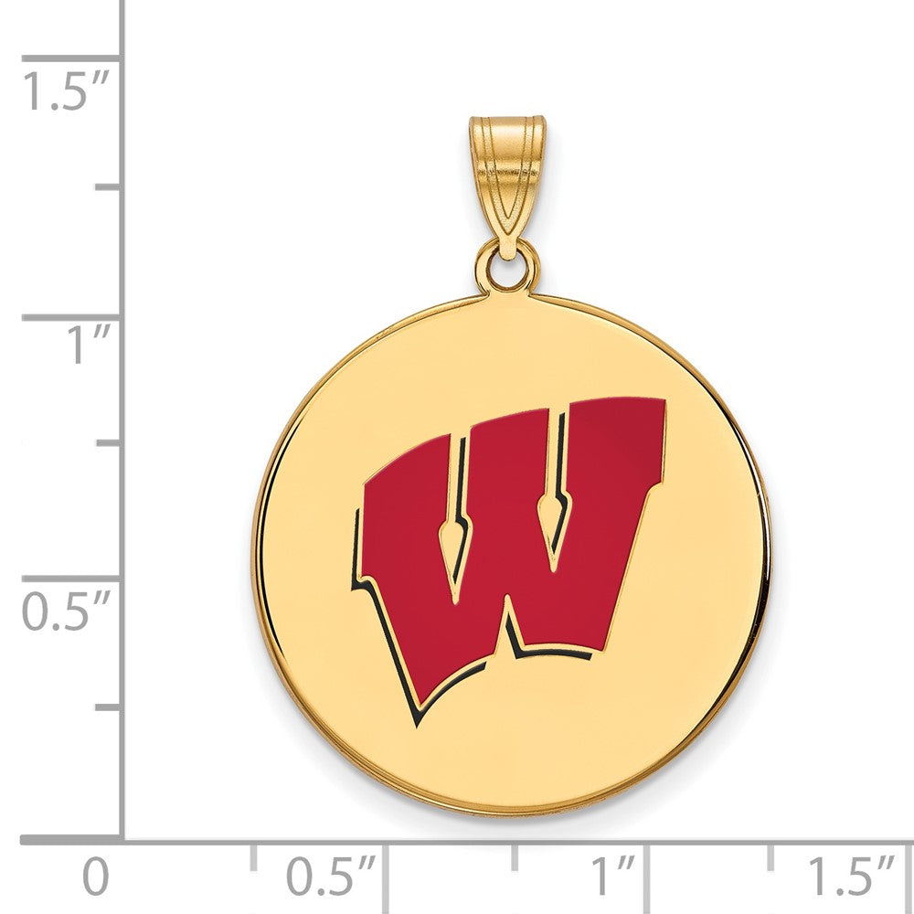 Gold Plated Sterling Silver Logoart University Of Wisconsin Letter W Extra Large Enameled Disc Pendant