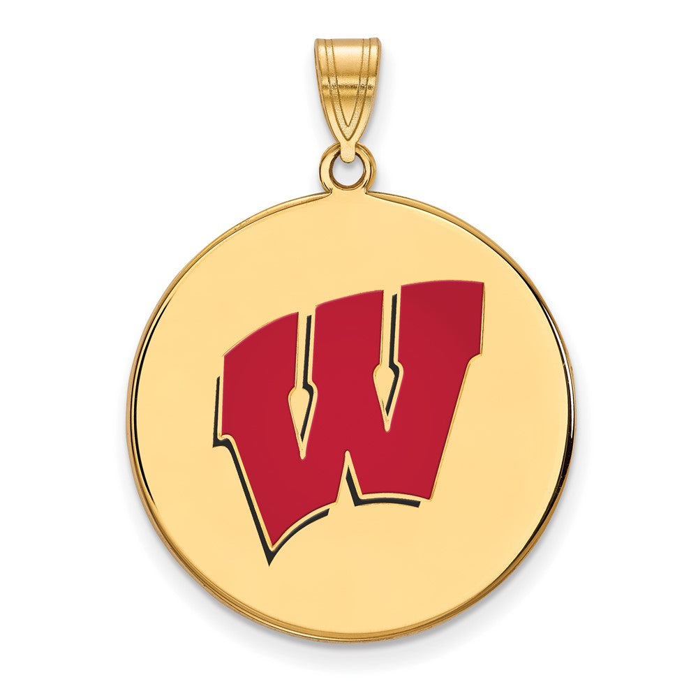 Gold Plated Sterling Silver Logoart University Of Wisconsin Letter W Extra Large Enameled Disc Pendant