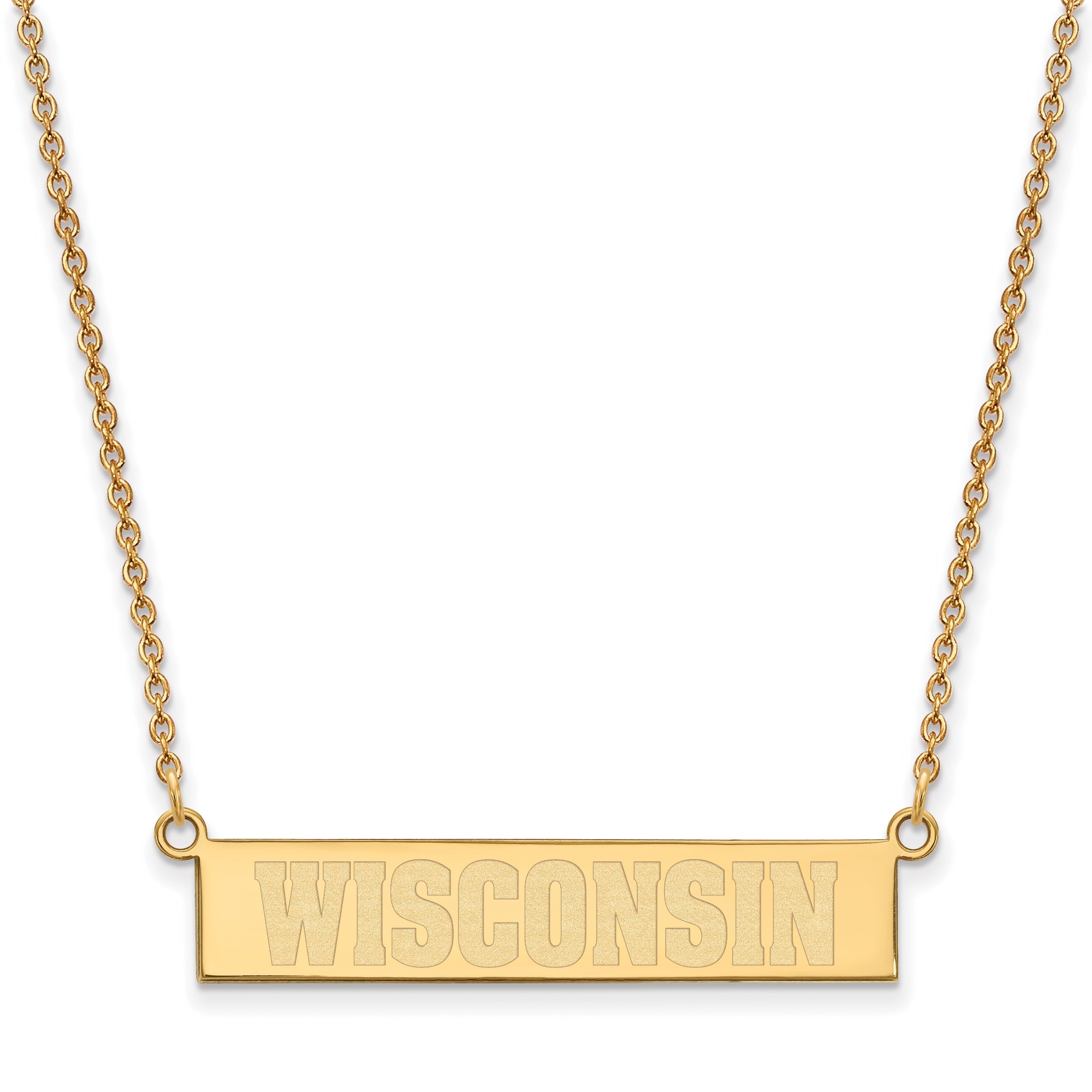 Gold Plated Sterling Silver Logoart University Of Wisconsin Small Bar 18 Inch Necklace
