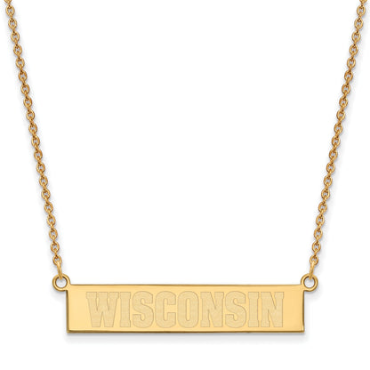 Gold Plated Sterling Silver Logoart University Of Wisconsin Small Bar 18 Inch Necklace