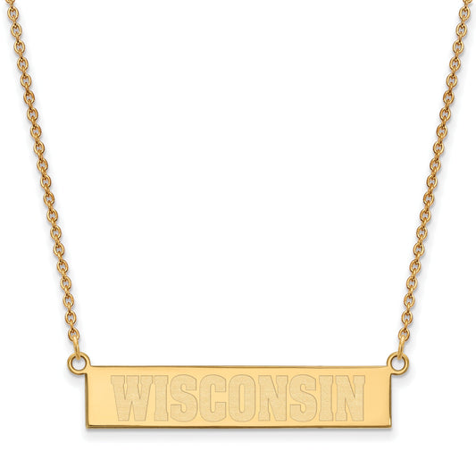 Gold Plated Sterling Silver Logoart University Of Wisconsin Small Bar 18 Inch Necklace