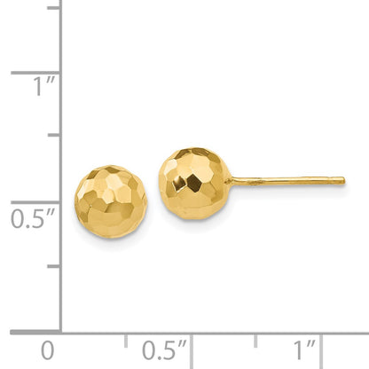 14K Yellow Gold Polished And Diamond Cut 7mm Ball Post Earrings