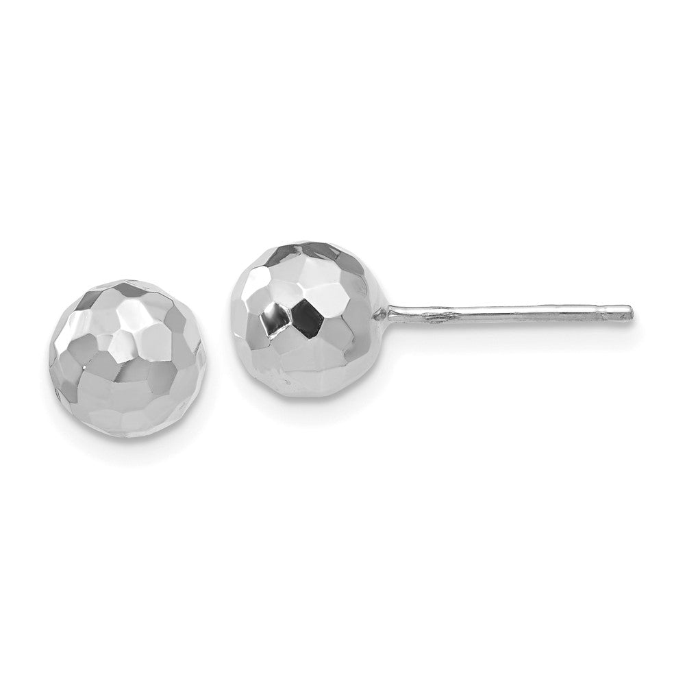14K White Gold Polished Diamond Cut 7mm Ball Post Earrings
