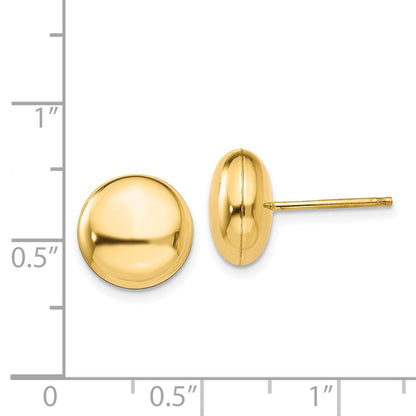 14K Yellow Gold Polished 10.5mm Button Post Earrings