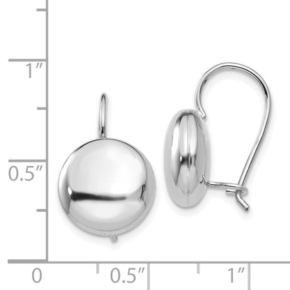 14K White Gold Polished 12mm Button Kidney Wire Earrings